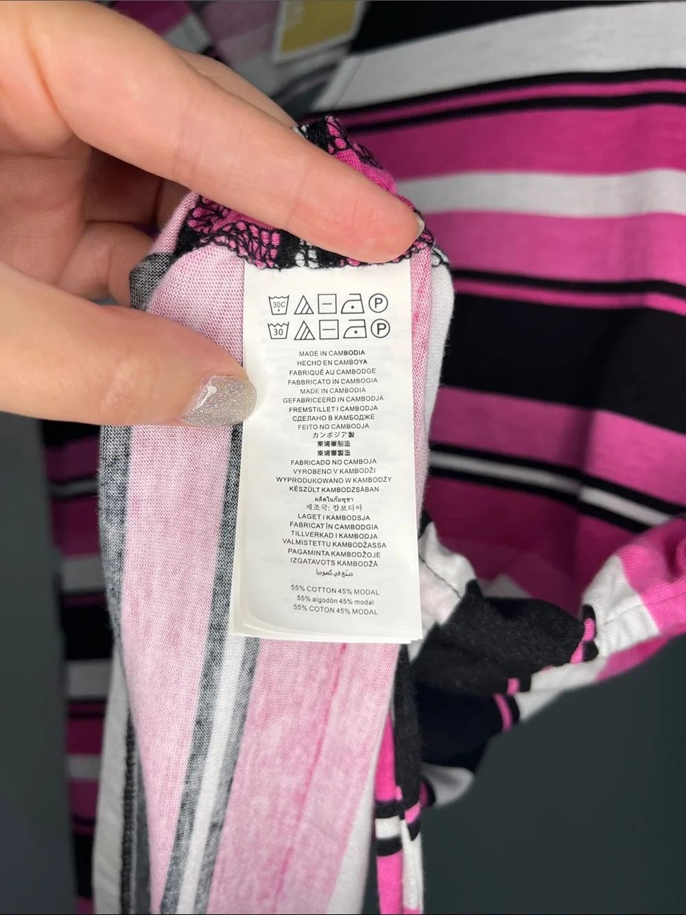 Michael Kors Pink, Black & White Striped V-Neck Long Sleeve Top